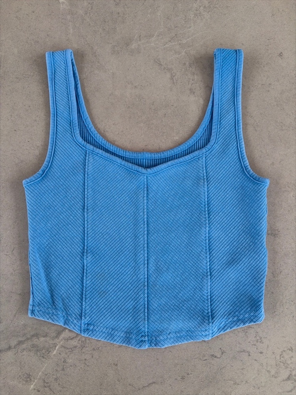 Aerie Blue Ribbed Crop Tank Top Small Fitted Stretch Y2K Athleisure